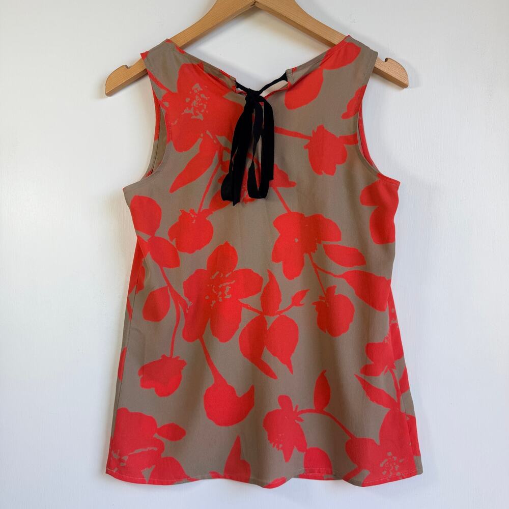 Loft XS Tan Orange Floral Ruffle V-Neck Sleeveless Office Casual Spring Blouse - Picture 3 of 10
